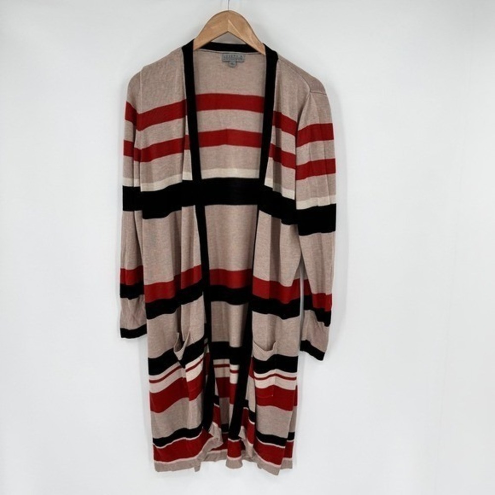 Joseph A Women's Striped Open Front Longline Cardigan Sweater w/ Pockets Size L